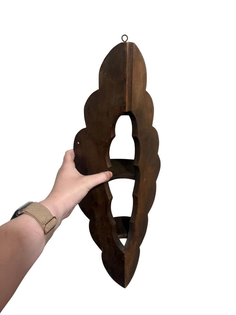 Handmade Dark Brown Corner Wall Shelf - Three-Tier Wooden Display